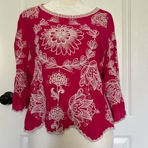 Solitaire Women’s Fuchsia Pink 100% Rayon Bohemian Blouse Top Size Medium